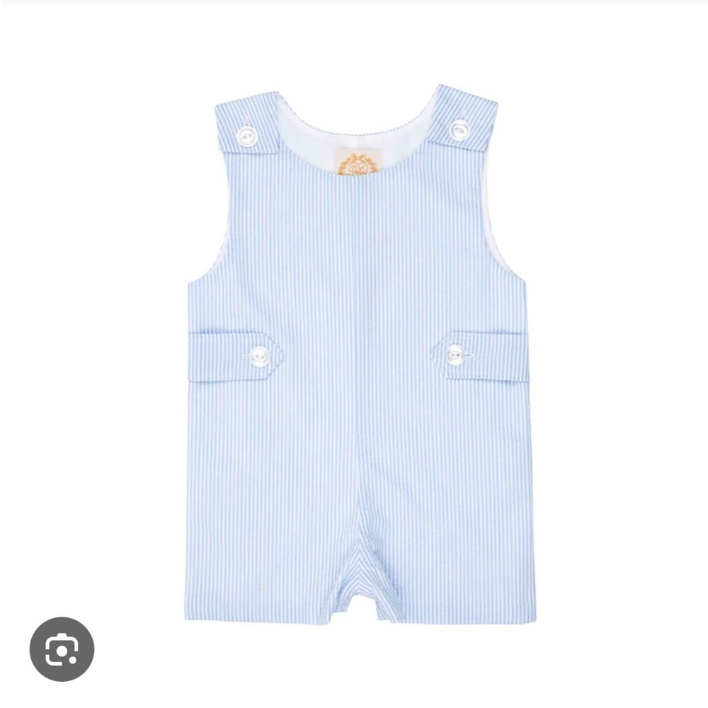 The Beaufort Bonnet Company Blue Seersucker Romper